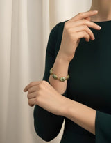 Eydis Elegant Gold Chain Bracelet with Ivory White Marble Beads & Emerald Green Print | Designer Bracelet for Women