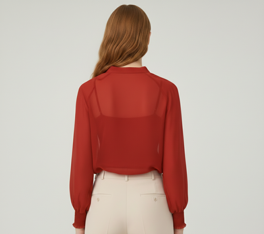 Silk Organza Raglan Sleeve Shirt with Lycra Cami & Pearl Buttons