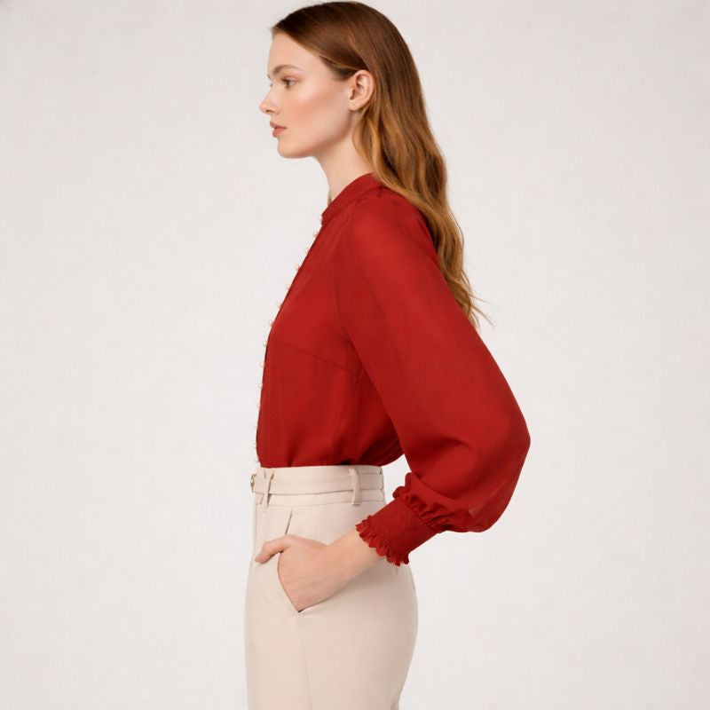 Silk Organza Raglan Sleeve Shirt with Lycra Cami & Pearl Buttons