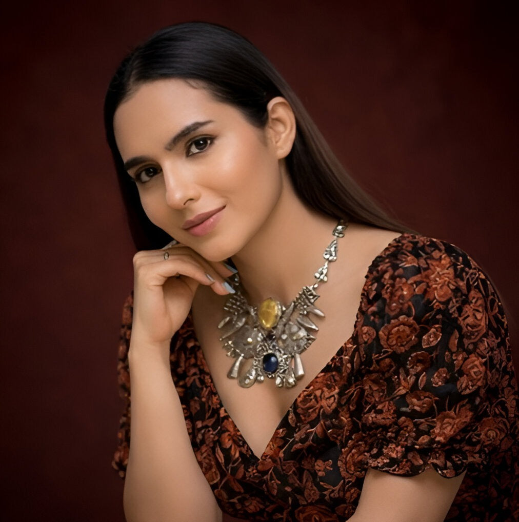 Eydis Statement Oxidized Necklace with Multicolor Stone Detailing | Designer Handmade Jewelry for Women