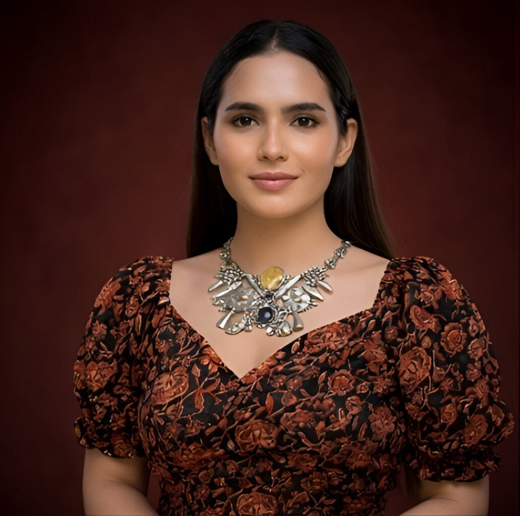 Eydis Statement Oxidized Necklace with Multicolor Stone Detailing | Designer Handmade Jewelry for Women