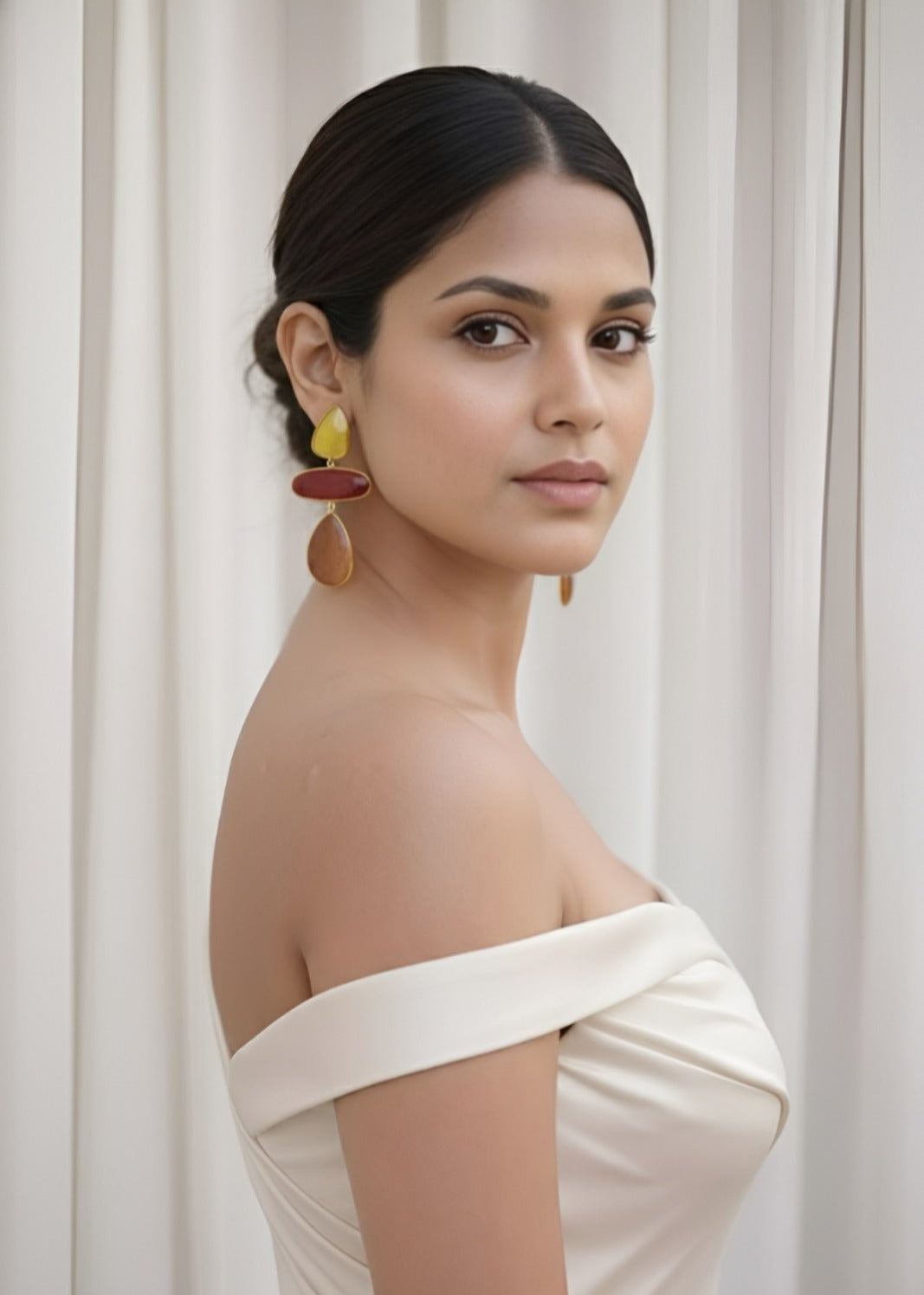 Gold Finish Multicolor Drop Earrings with Stone Detailing | Elegant Designer Earrings for Women