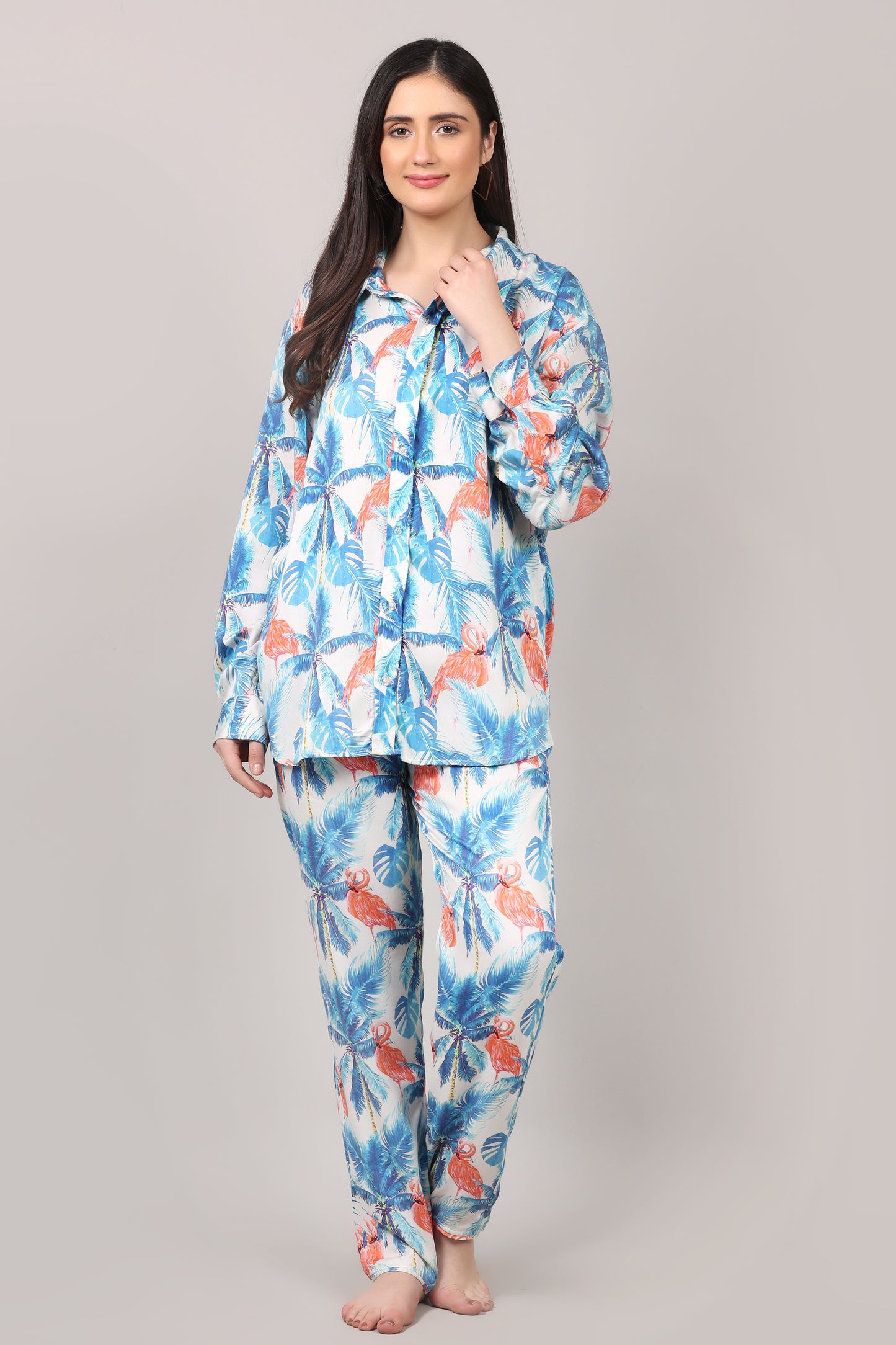 Tropical Printed Modal Satin Co-Ord Set