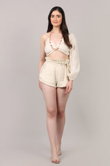 Organic Cotton One-Sleeve Knot Top & Drawstring Shorts Co-Ord Set