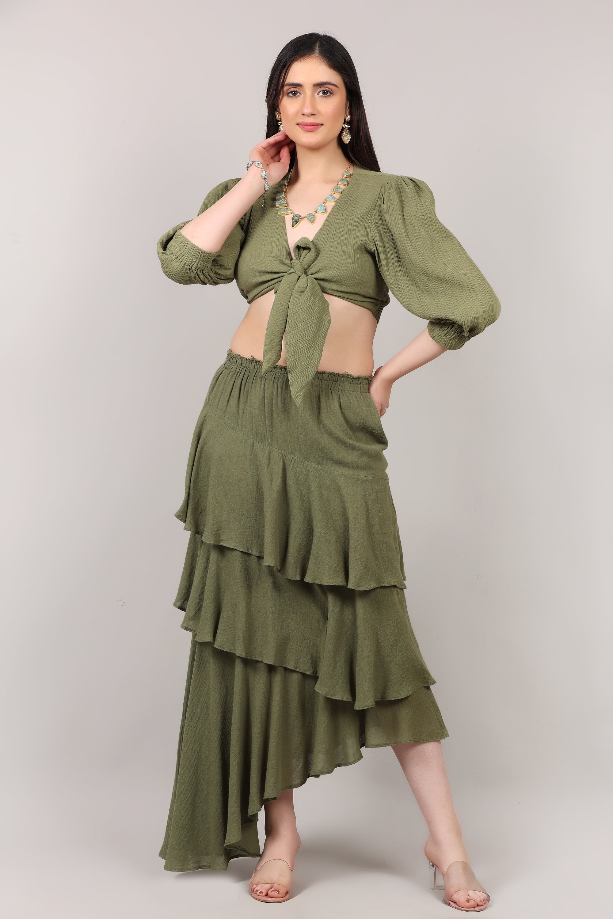 Organic Cotton Knot-Front Top & Asymmetrical Layered Skirt Co-Ord Set