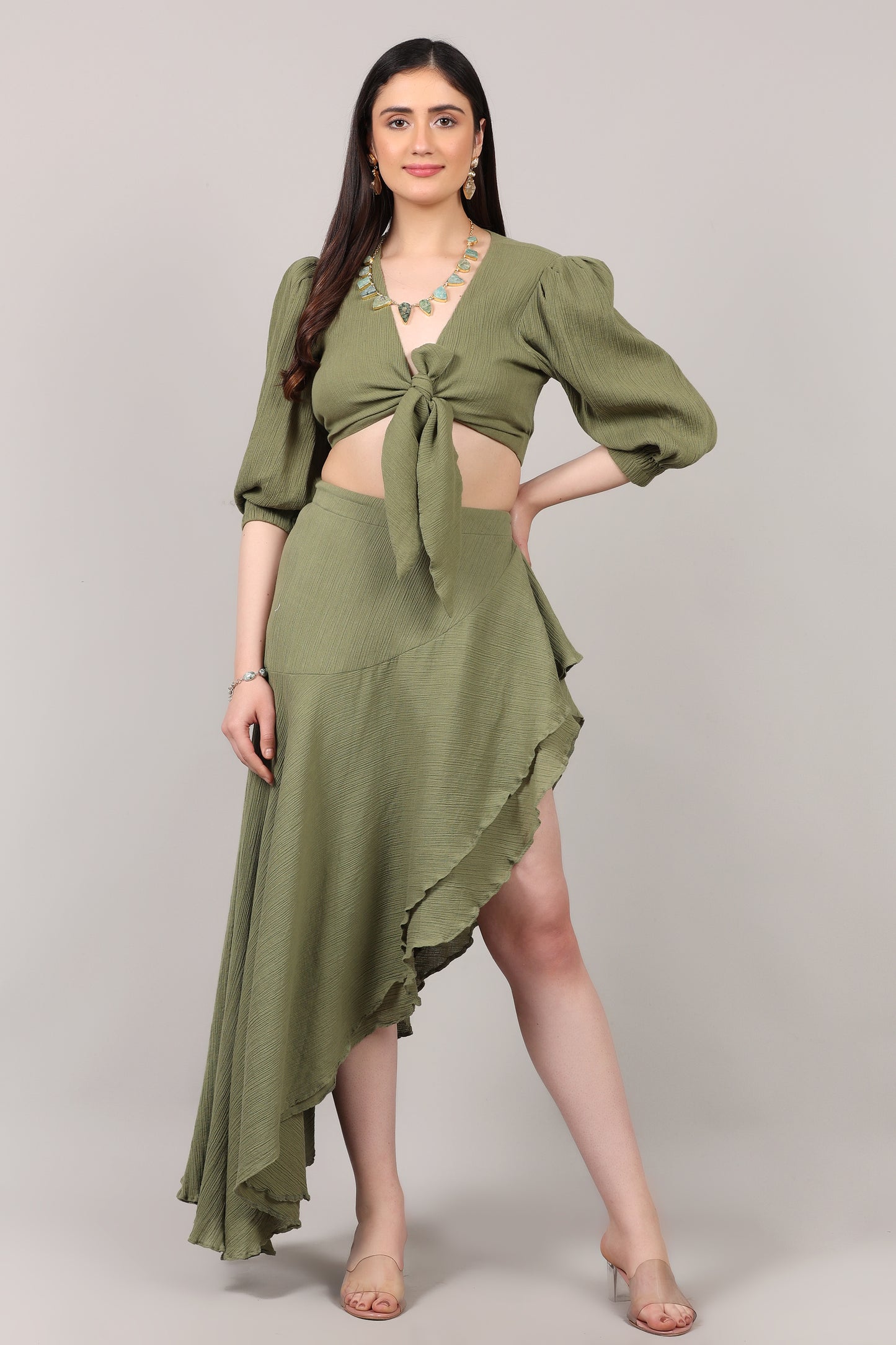 Organic Cotton Knot-Front Top & Asymmetrical Skirt Co-Ord Set