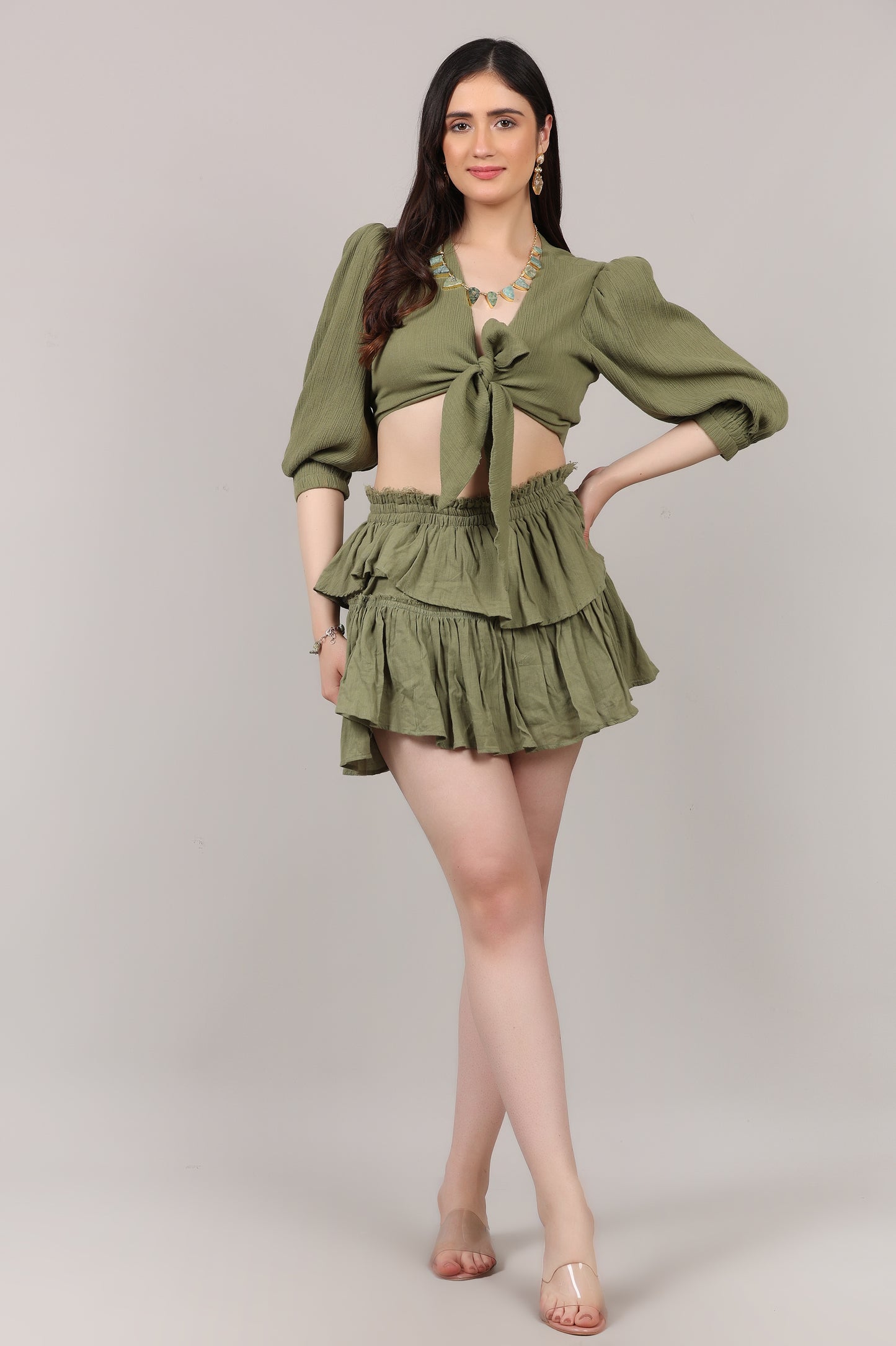 Organic Cotton Knot-Front Top & Layered Ruffle Mini Skirt Co-Ord Set