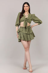 Organic Cotton Knot-Front Top & Layered Ruffle Mini Skirt Co-Ord Set