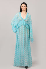 Aqua Breeze Printed Viscose Chiffon Maxi Dress