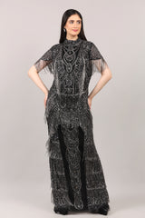 Black Heavy Hand-Embroidered Couture Evening Gown