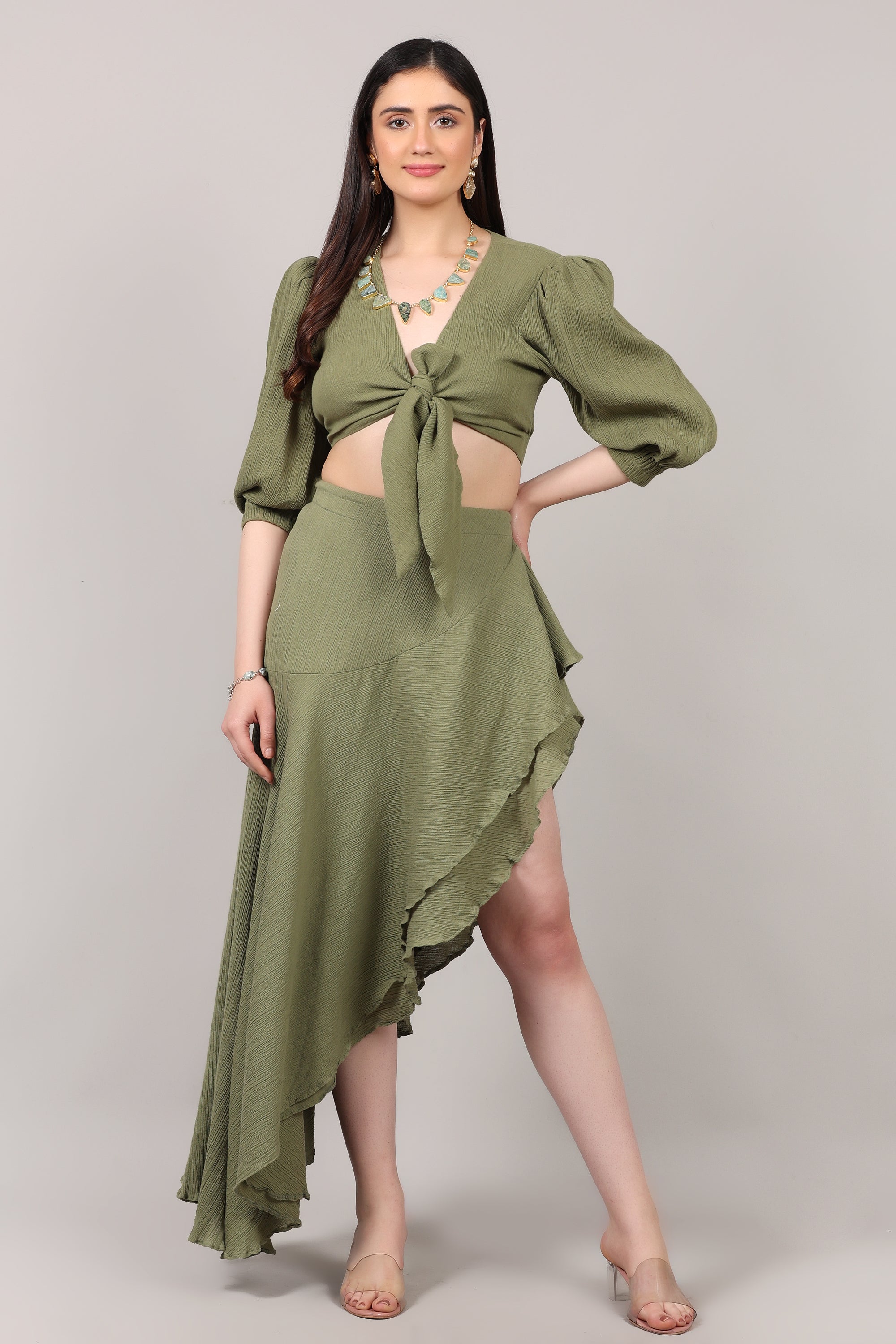 Organic Cotton Asymmetrical Draped Ruffle Skirt