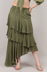 Organic Cotton Asymmetrical Layered Ruffle Skirt