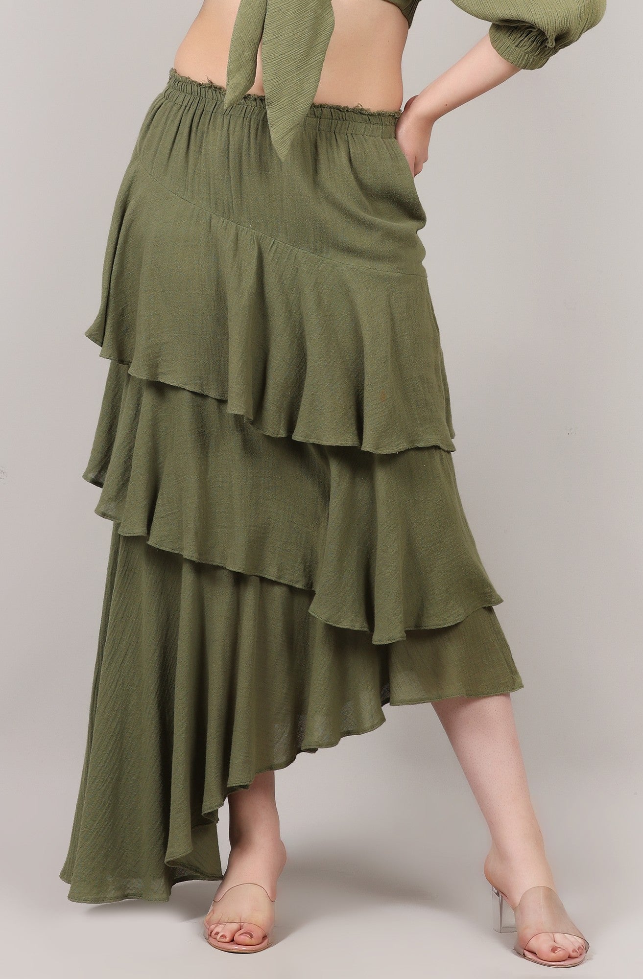 Organic Cotton Asymmetrical Layered Ruffle Skirt
