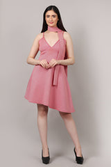 Red Stripe Print High-Low Dress with Multi-Styling Belt