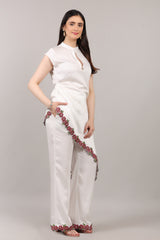 White Tencel Co-Ord Set with Handcrafted Zardosi Embellished Hem