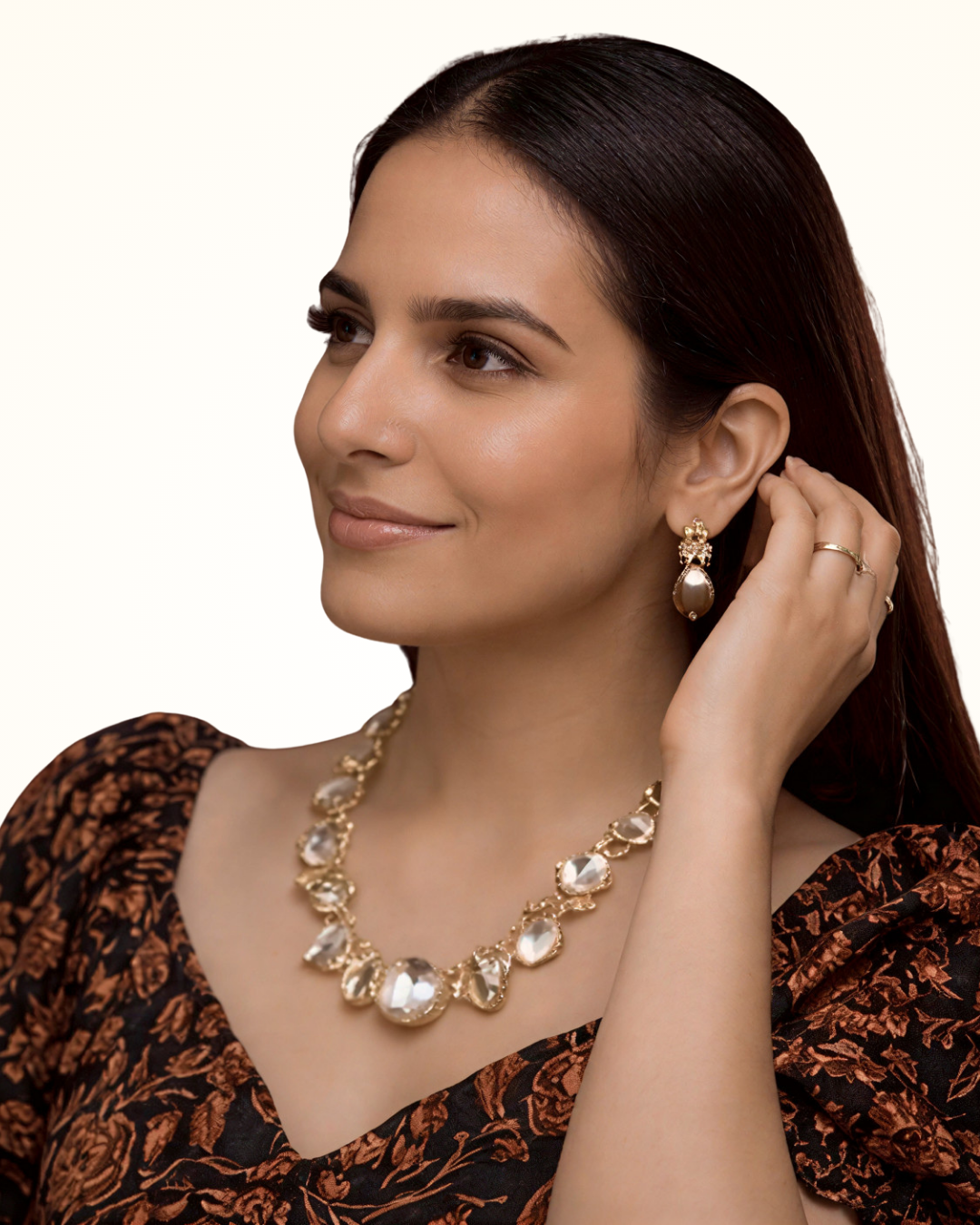 Eydis Elegant Gold Finish Statement Necklace with Matching Earrings | Designer Jewelry Set for Women