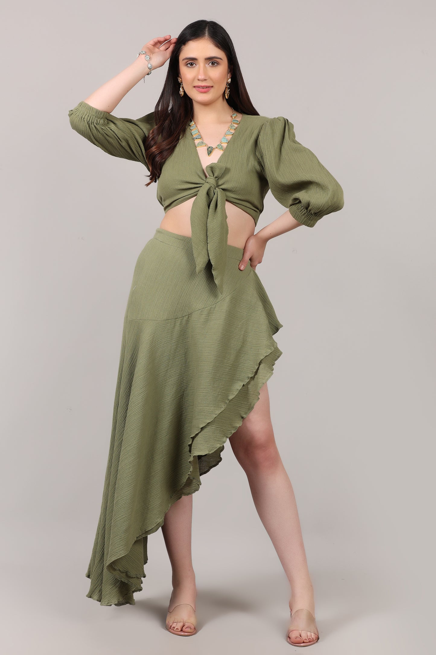 Organic Cotton Knot-Front Top & Asymmetrical Skirt Co-Ord Set