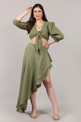 Organic Cotton Knot-Front Top & Asymmetrical Skirt Co-Ord Set