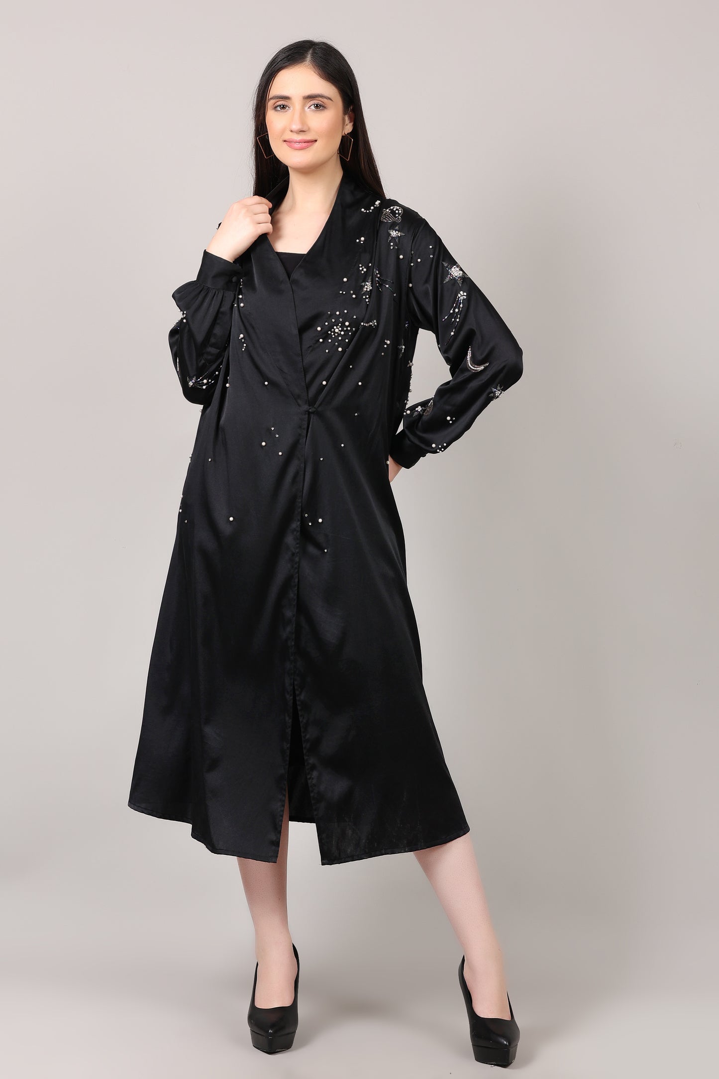 Midnight Galaxy Handcrafted Pure Silk Wrap Dress