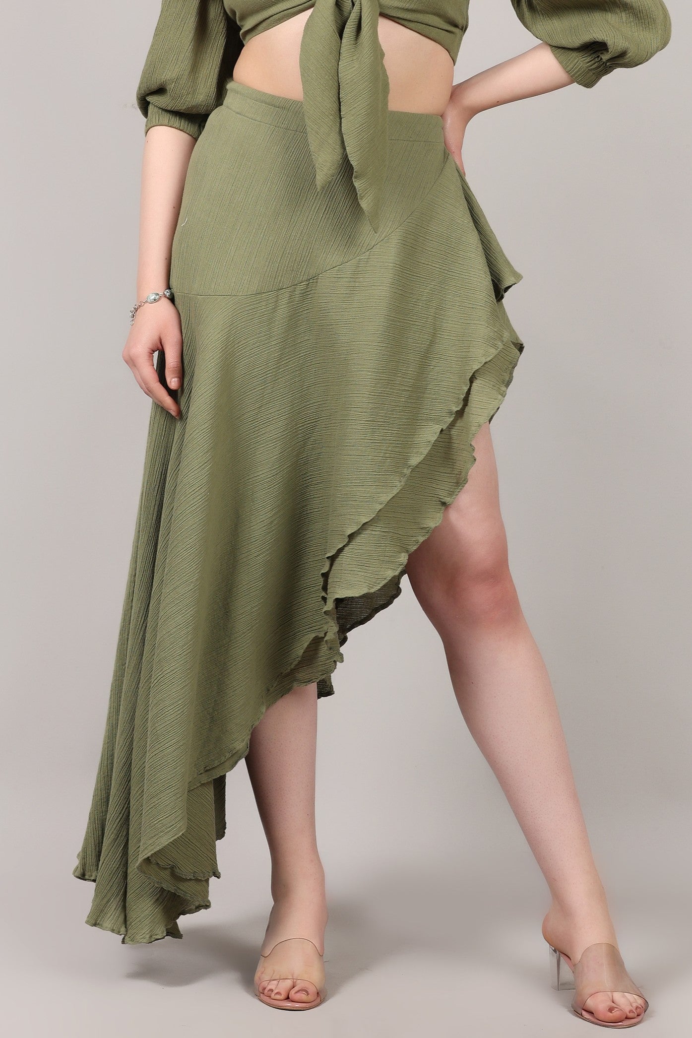 Organic Cotton Asymmetrical Draped Ruffle Skirt