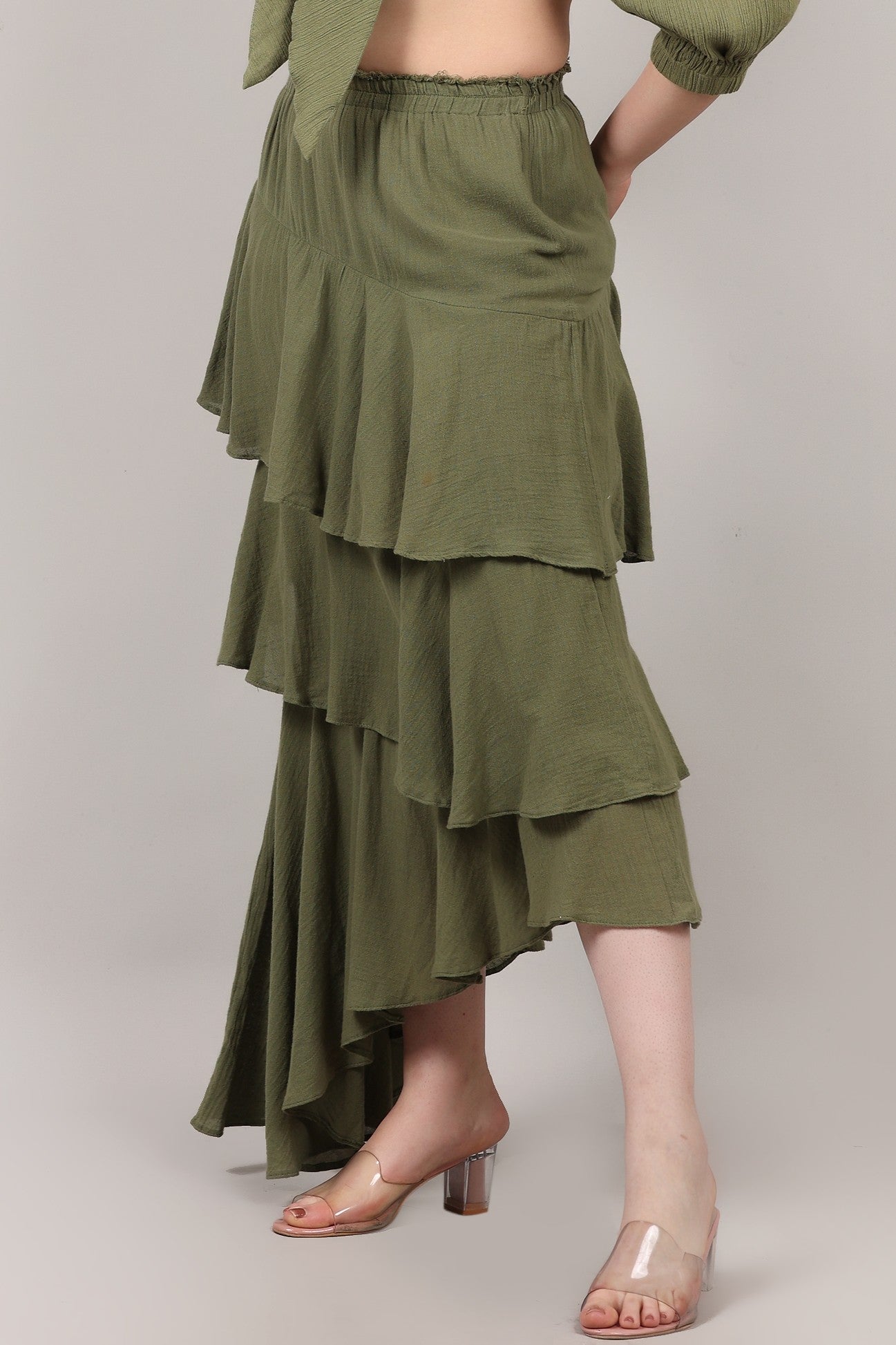 Organic Cotton Asymmetrical Layered Ruffle Skirt