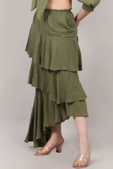 Organic Cotton Asymmetrical Layered Ruffle Skirt