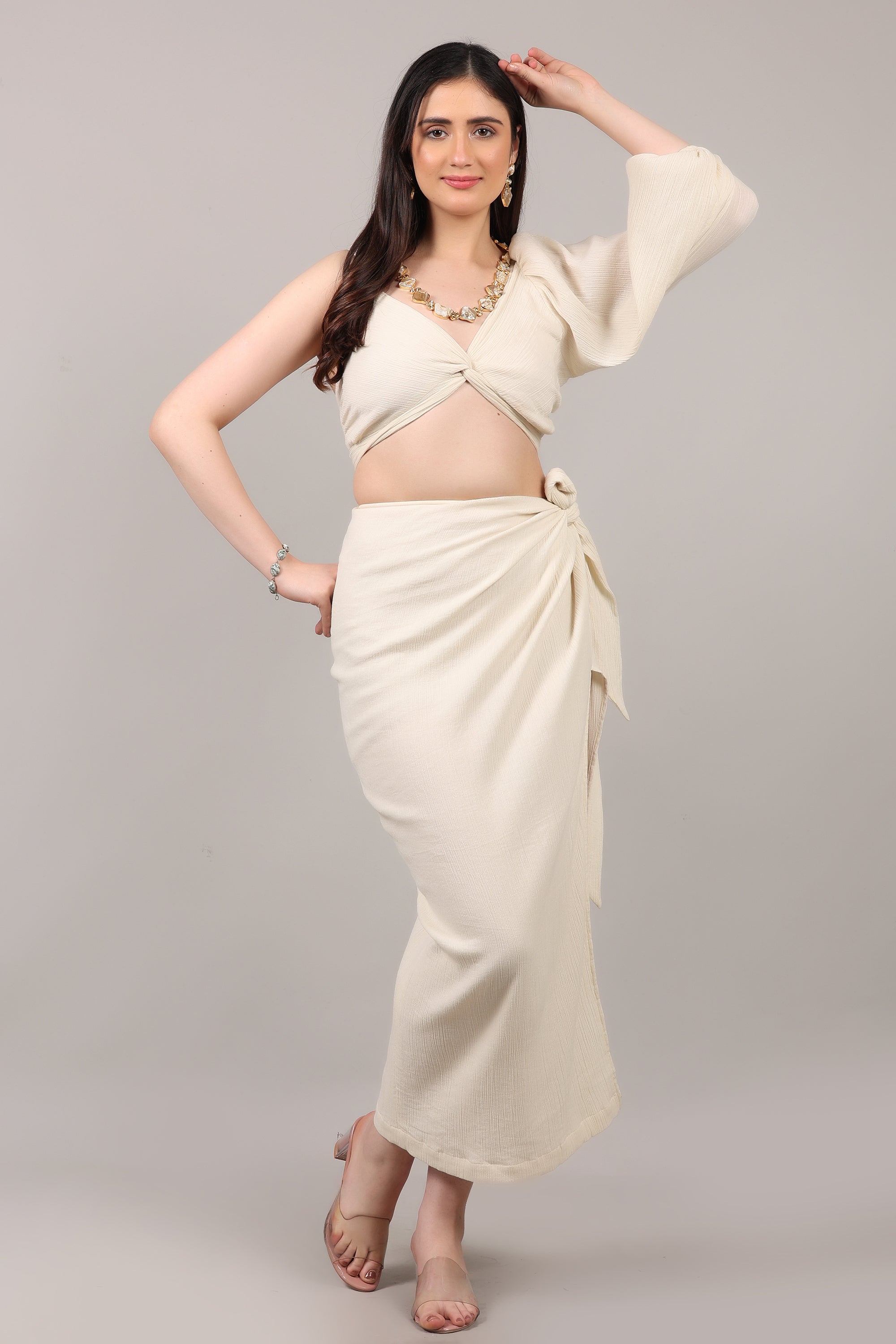 Organic Cotton One-Shoulder Knot Top & Side-Tie Skirt Co-Ord Set