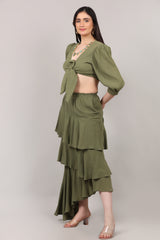 Organic Cotton Knot-Front Top & Asymmetrical Layered Skirt Co-Ord Set