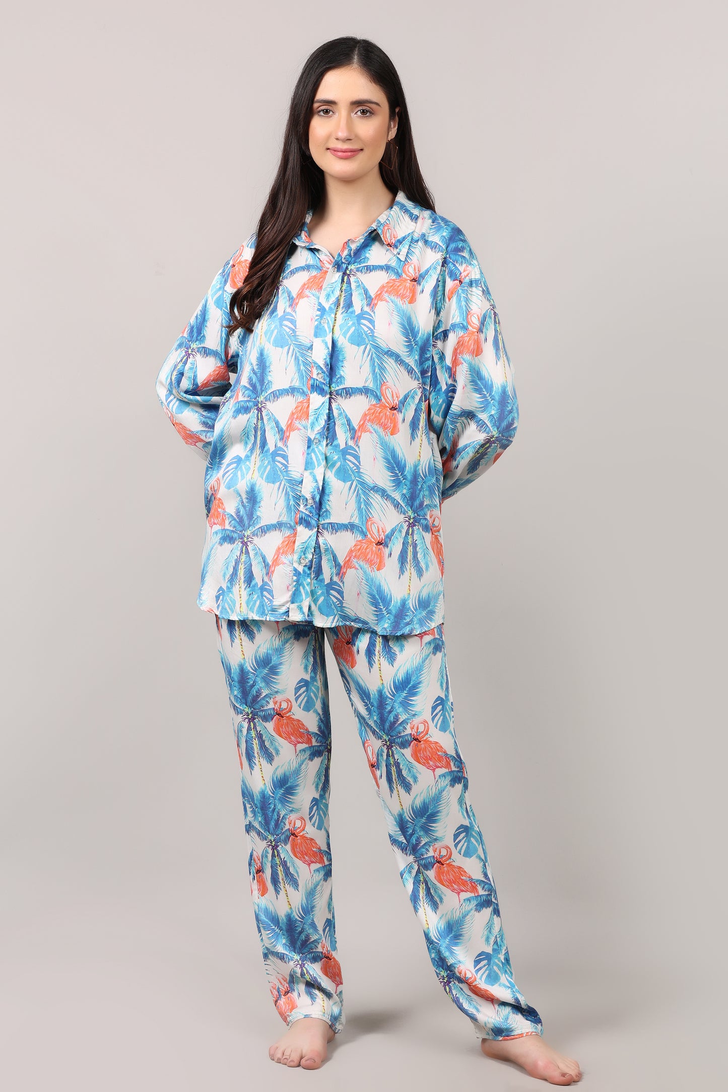 Tropical Printed Modal Satin Co-Ord Set