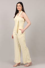 Cotton Linen Korean Tie-Up Top & Pearl Embellished Pants Co-Ord Set