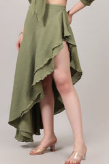 Organic Cotton Asymmetrical Draped Ruffle Skirt