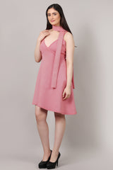 Red Stripe Print High-Low Dress with Multi-Styling Belt