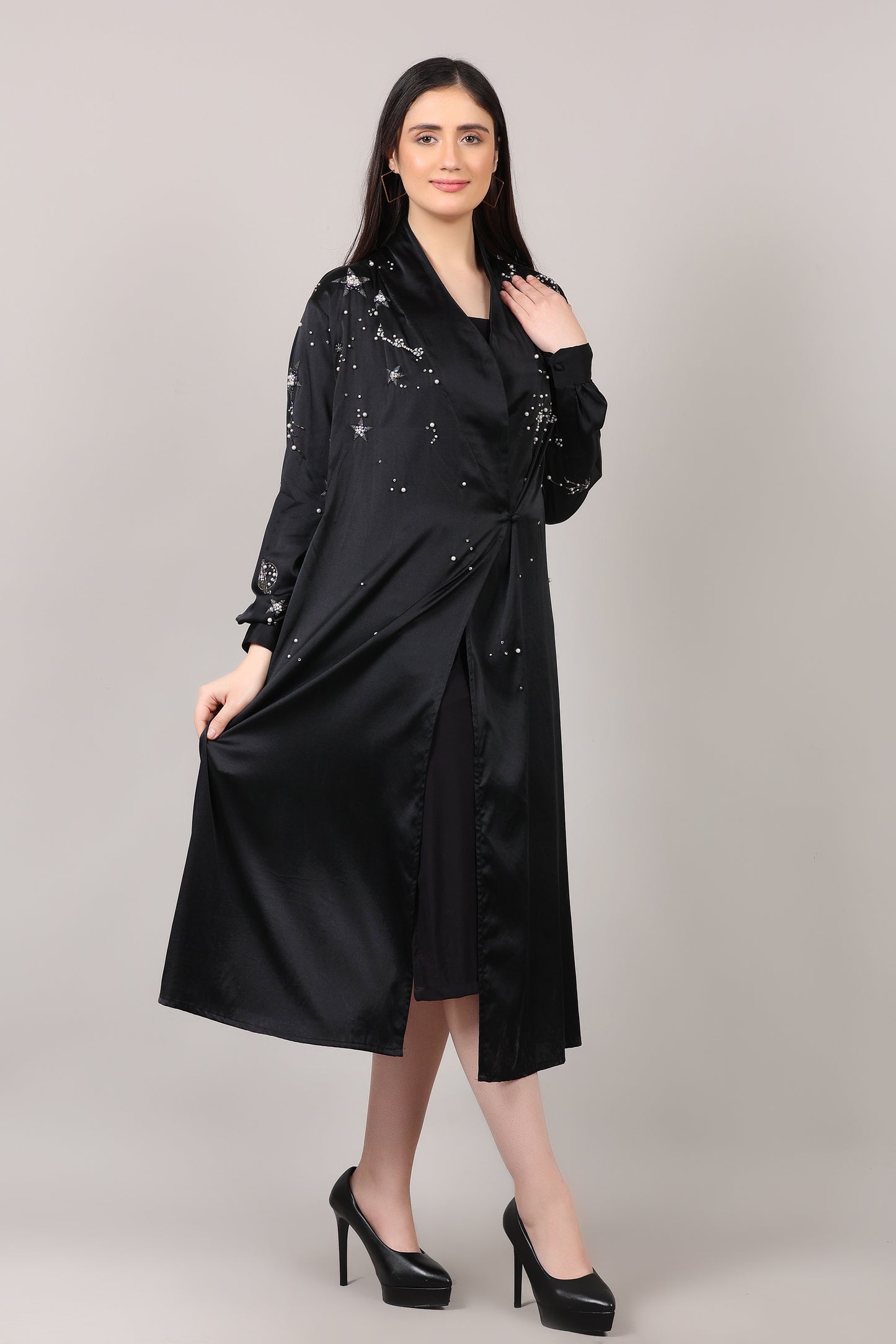 Midnight Galaxy Handcrafted Pure Silk Wrap Dress