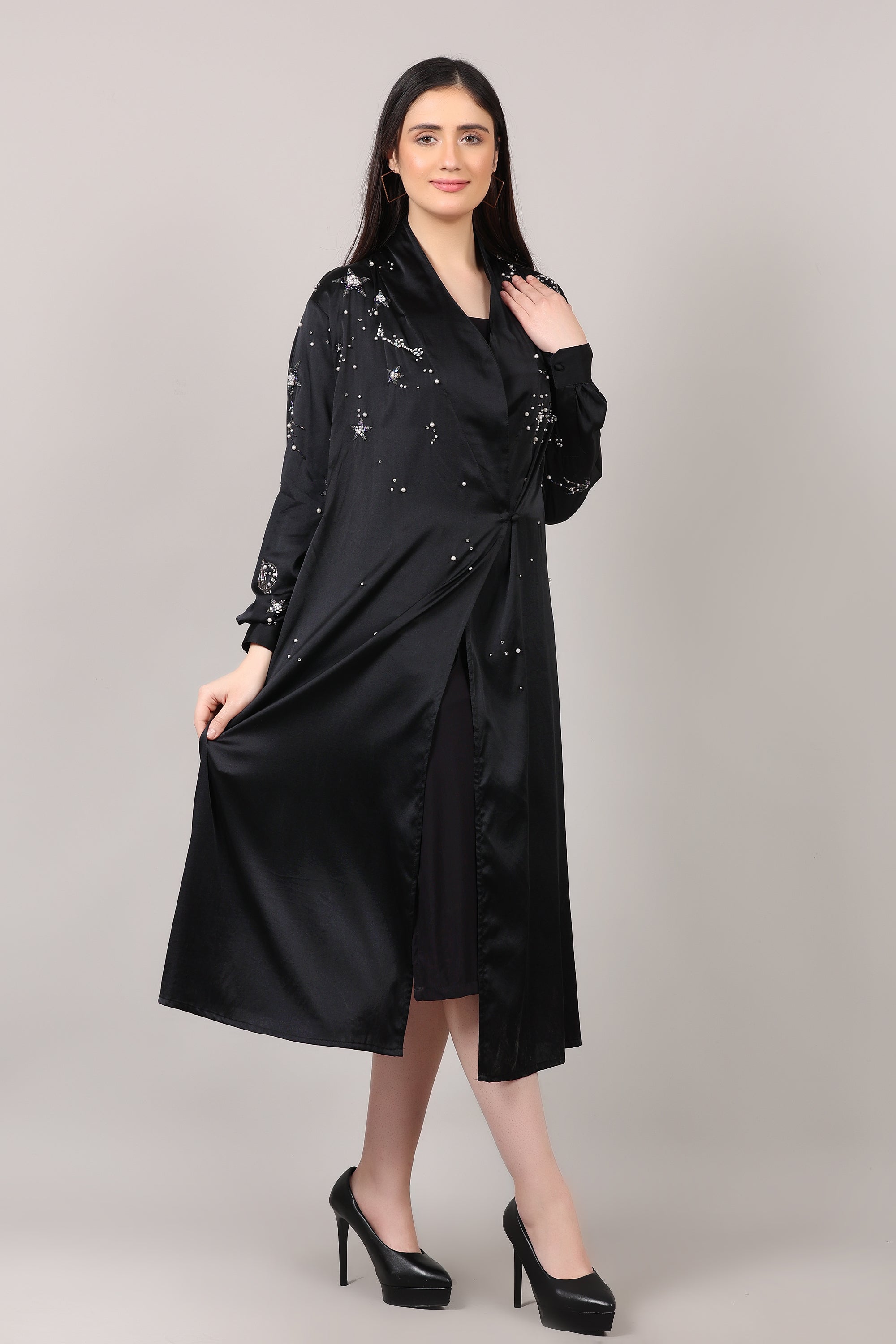 Midnight Galaxy Handcrafted Pure Silk Wrap Dress