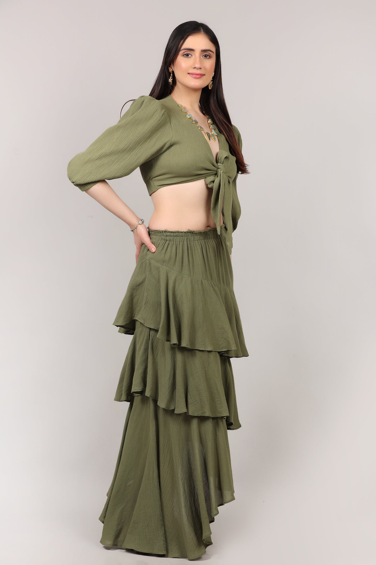 Organic Cotton Knot-Front Top & Asymmetrical Layered Skirt Co-Ord Set