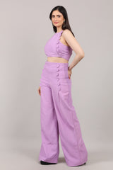 Lavender Cotton Linen Scallop Design Co-Ord Set with Backless Halter Top