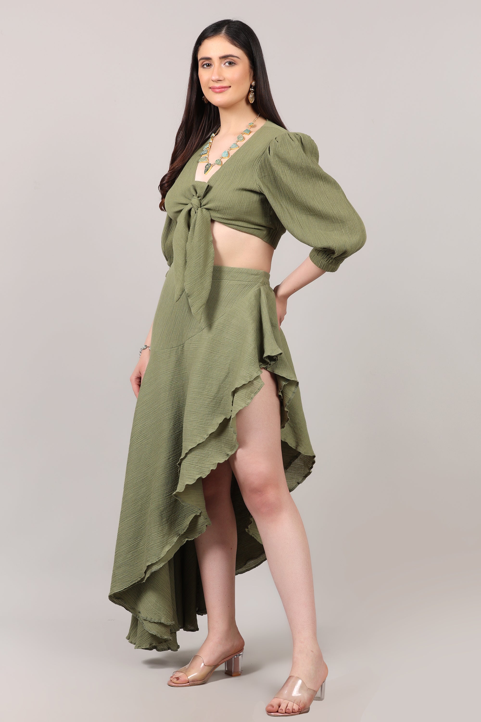 Organic Cotton Knot-Front Top & Asymmetrical Skirt Co-Ord Set