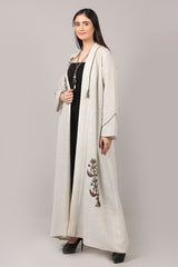 Ivory Elegance Cotton Embroidered Long Shrug