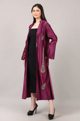 Royal Wine Embroidered Long Shrug