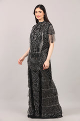 Black Heavy Hand-Embroidered Couture Evening Gown