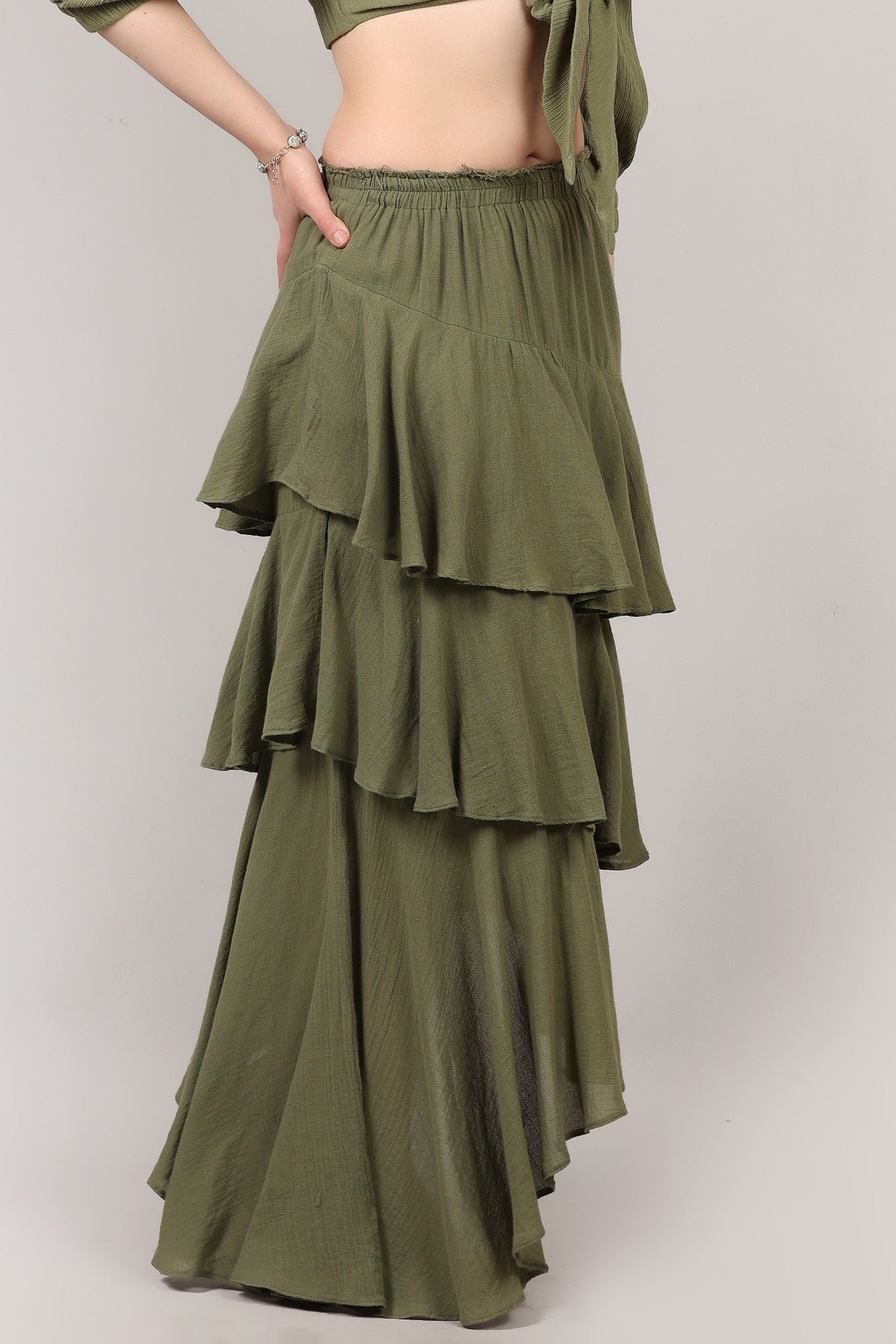 Organic Cotton Asymmetrical Layered Ruffle Skirt