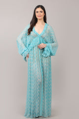 Aqua Breeze Printed Viscose Chiffon Maxi Dress