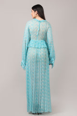 Aqua Breeze Printed Viscose Chiffon Maxi Dress