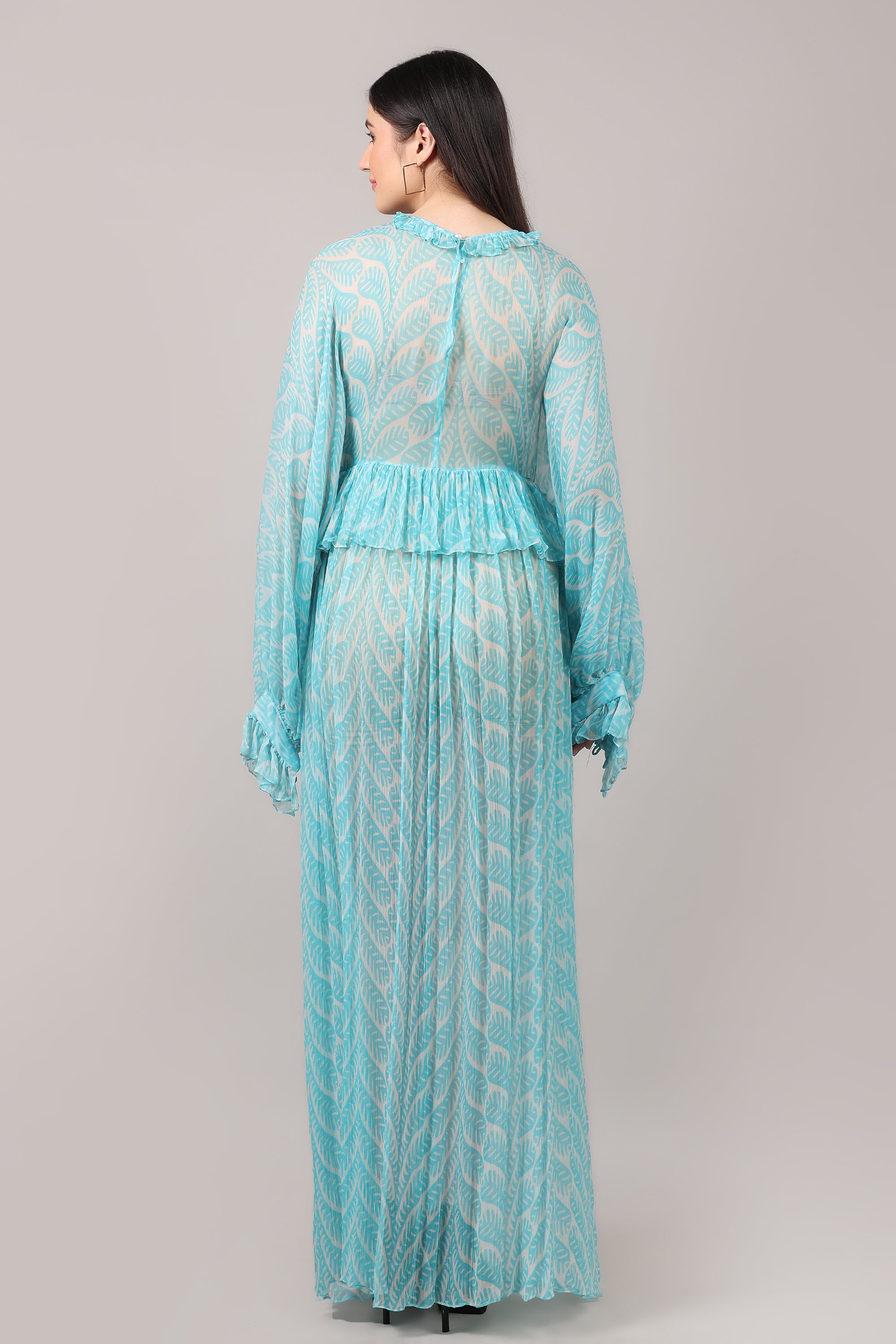 Aqua Breeze Printed Viscose Chiffon Maxi Dress