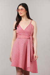 Red Stripe Print High-Low Dress with Multi-Styling Belt