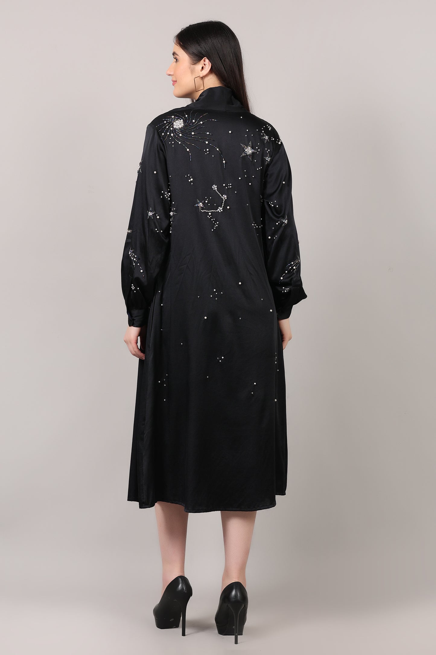 Midnight Galaxy Handcrafted Pure Silk Wrap Dress