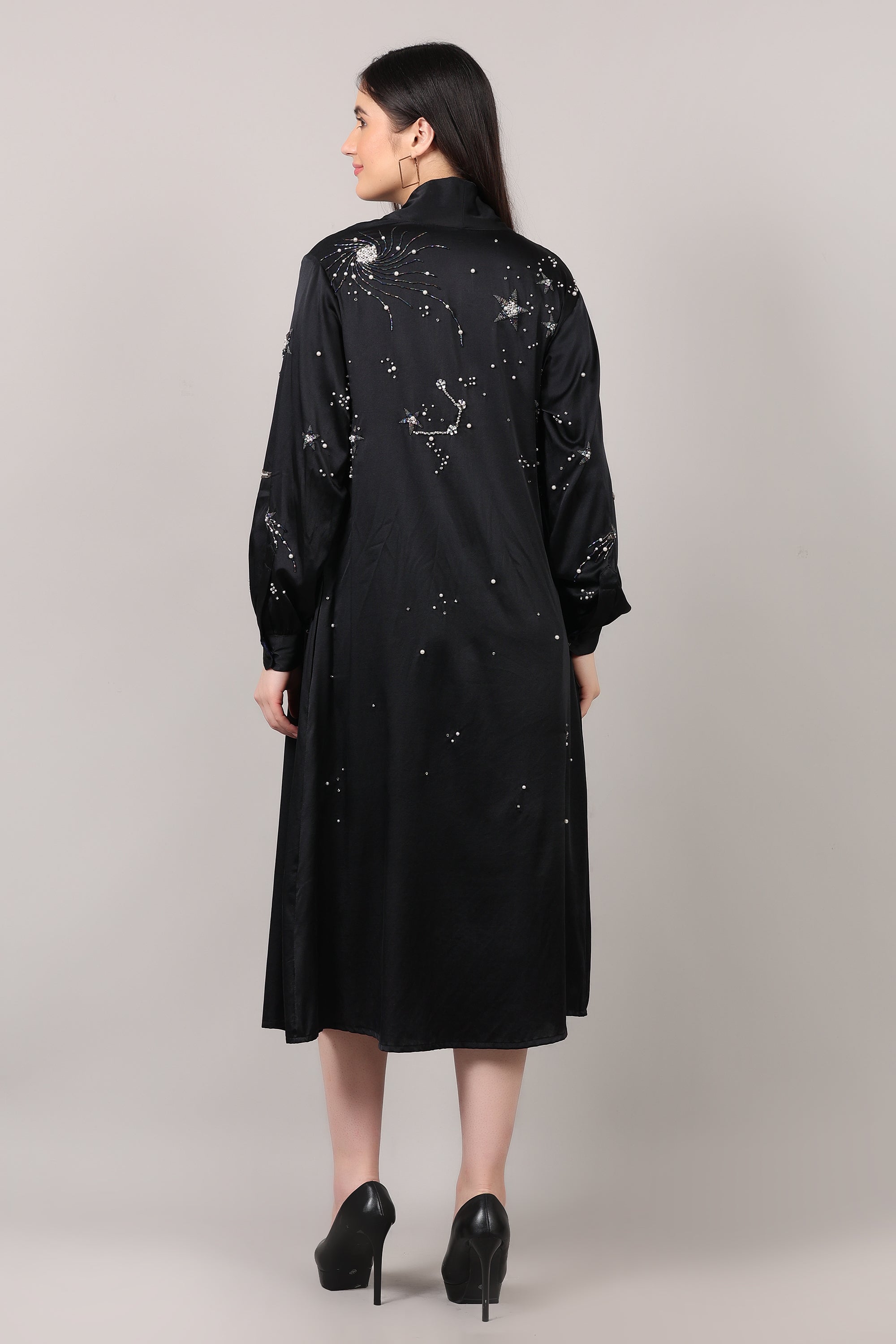 Midnight Galaxy Handcrafted Pure Silk Wrap Dress