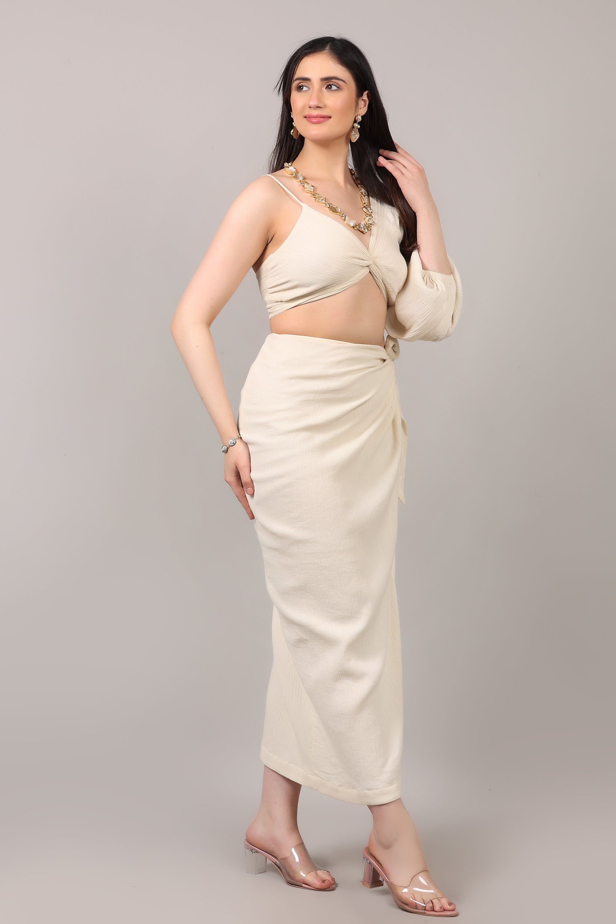 Organic Cotton One-Shoulder Knot Top & Side-Tie Skirt Co-Ord Set