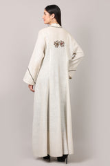 Ivory Elegance Cotton Embroidered Long Shrug