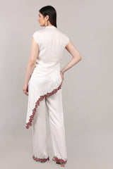 White Tencel Co-Ord Set with Handcrafted Zardosi Embellished Hem
